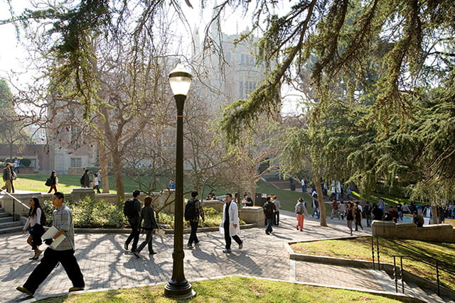 Bruin Walk, with the Kerckhoff Hall tower in the background